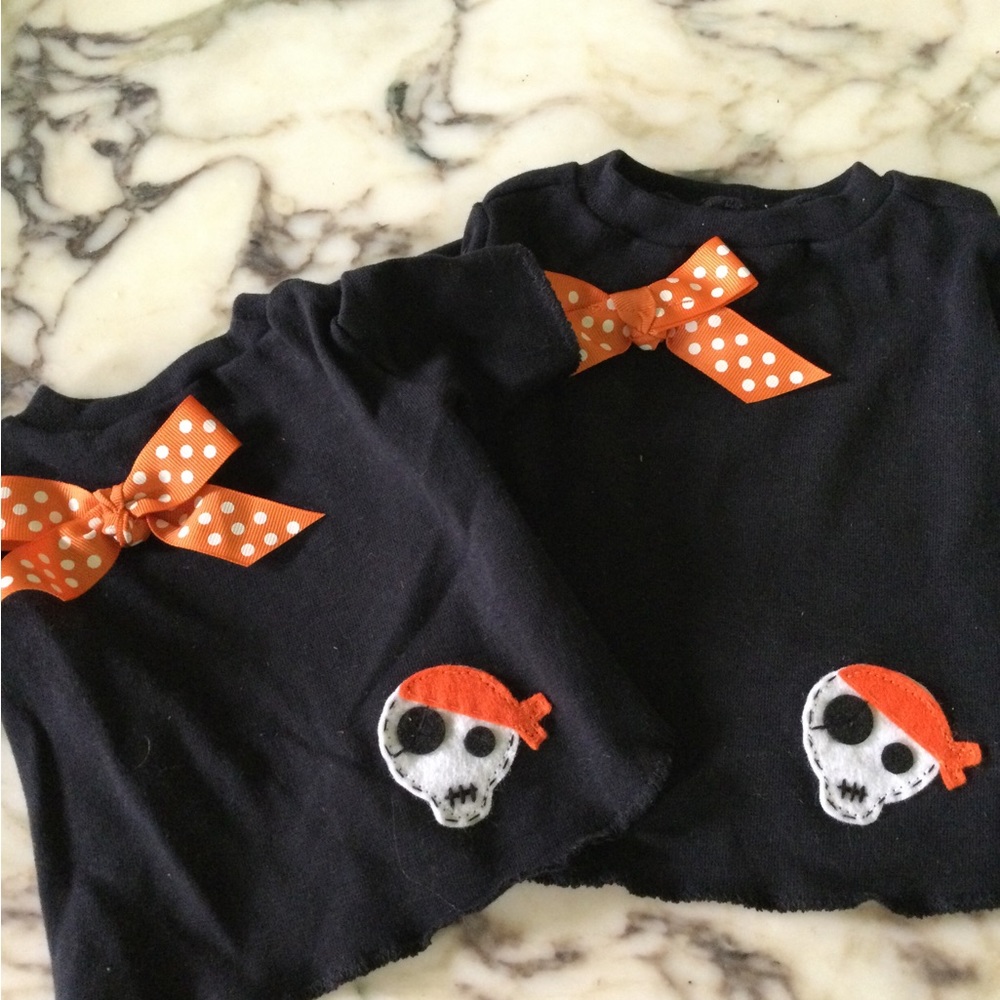 Black Female Dog Halloween T shirt with Pirate Appliqué